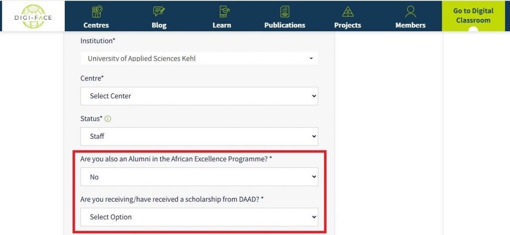 Indique les champs pour quelques questions par oui ou par non dans le processus d'enregistrement