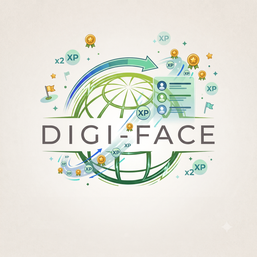 The Digi-Face logo with elements of gamification around it.